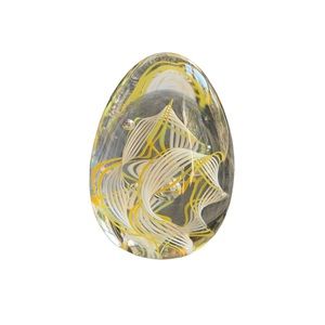 Yellow White Swirl Glass Paperweight Egg Shaped AS IS